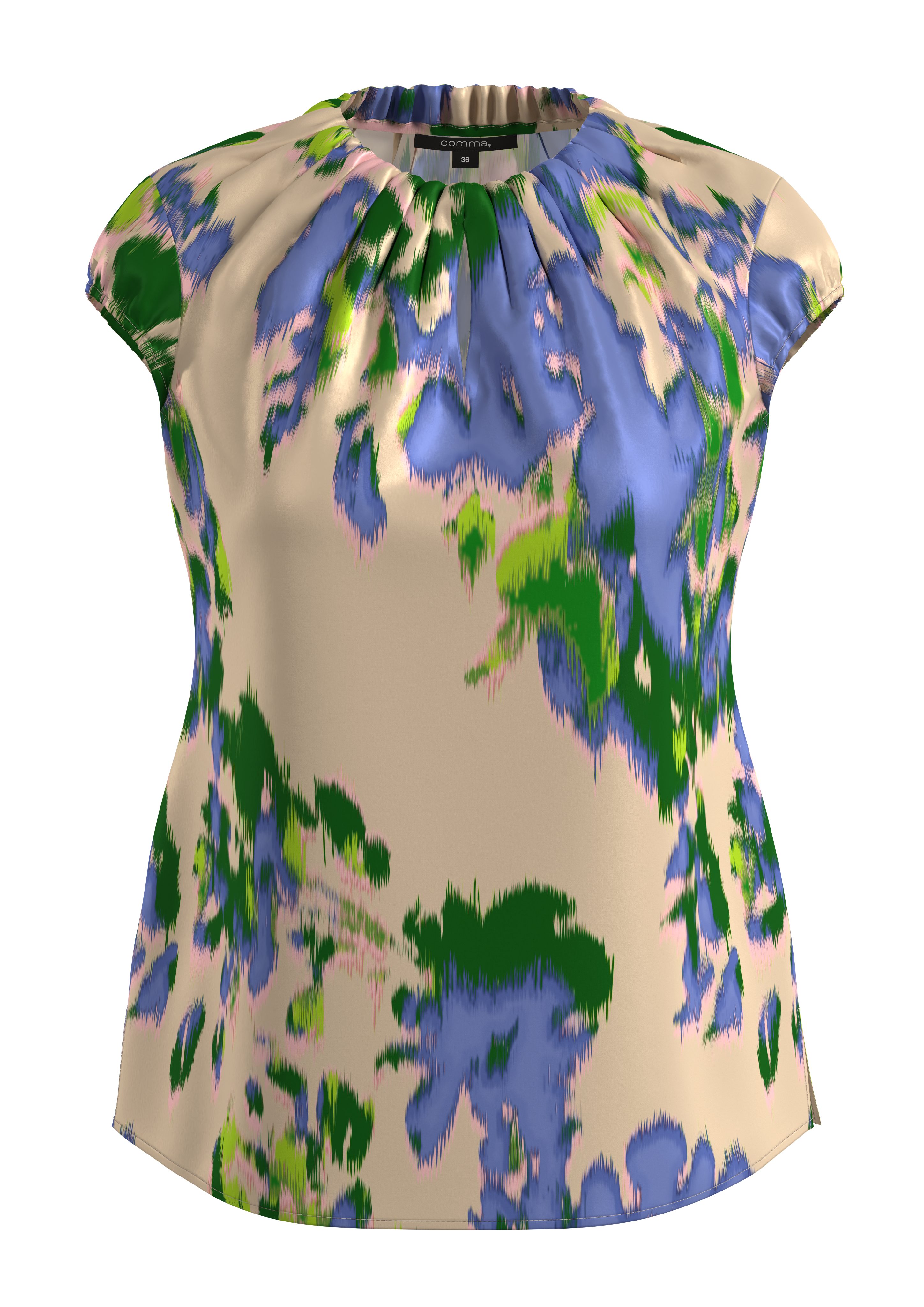 Kurzarmbluse Satinierte Bluse mit All-over-Print und Raffung