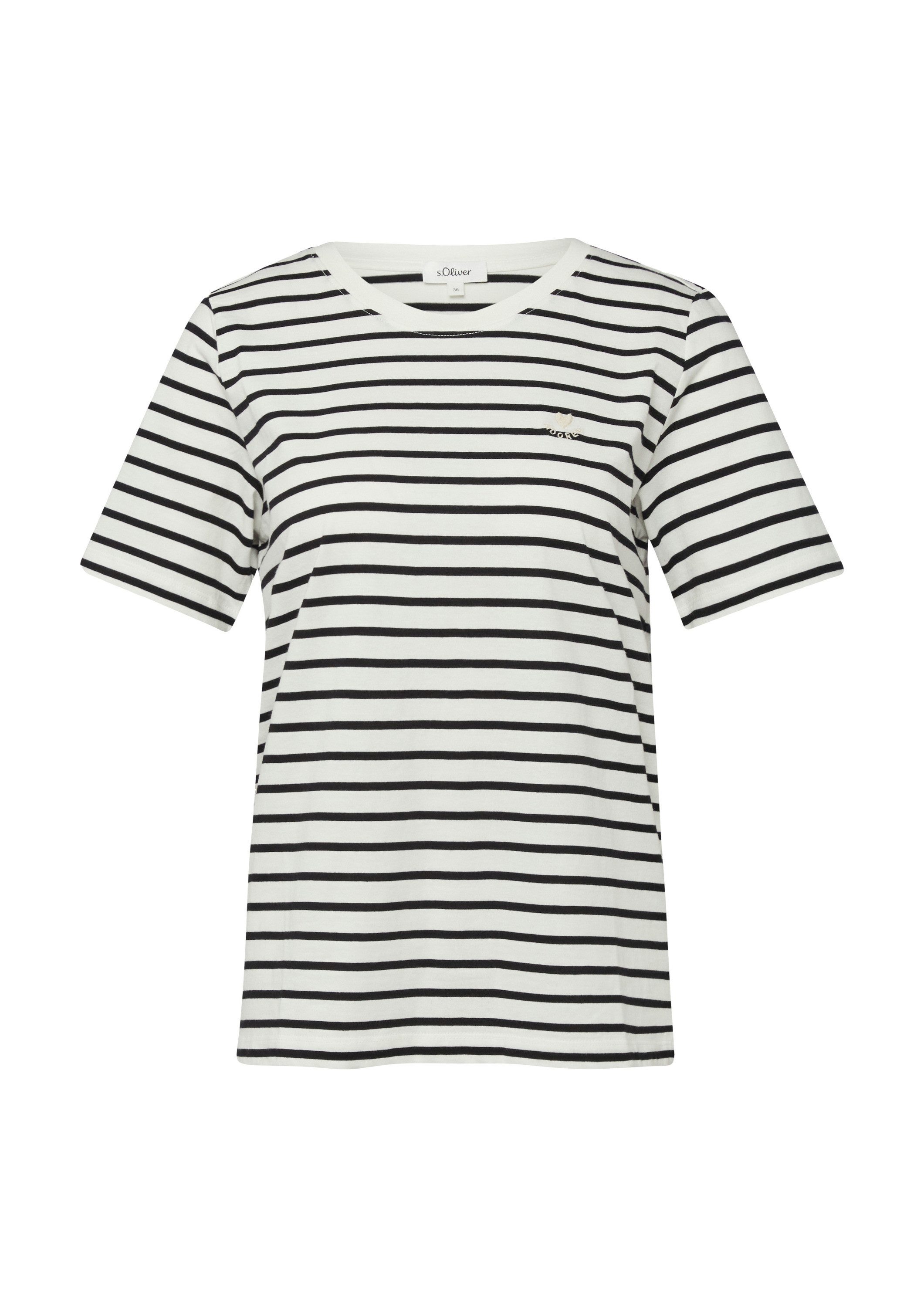 s.Oliver Kurzarmshirt T-Shirt Gestreiftes Jersey-T-Shirt mit Herz-Stickerei