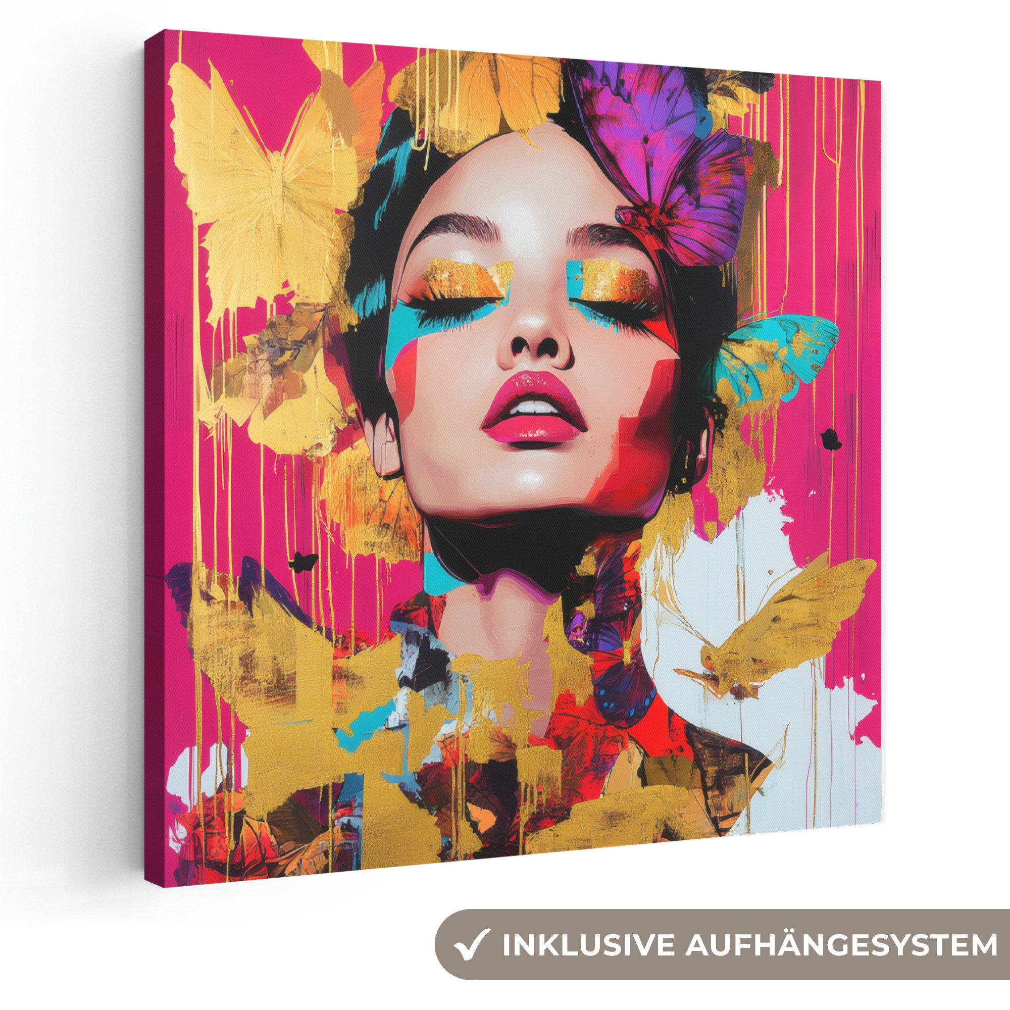 OneMillionCanvasses® Leinwandbild Frau - Abstrakt - Farbenfroh, Fotodruck (1 St), Wandbild, Deko Schlafzimmer Wohnzimmer Flur 20x20 cm