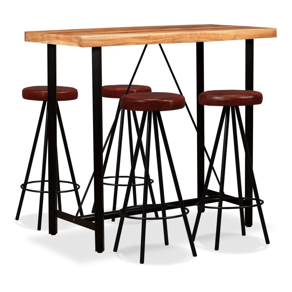 vidaXL Sitzgruppe 120 x 60 x 107 cm Bar-Set 5-tlg Akazie Massivholz und Echtleder Hochst