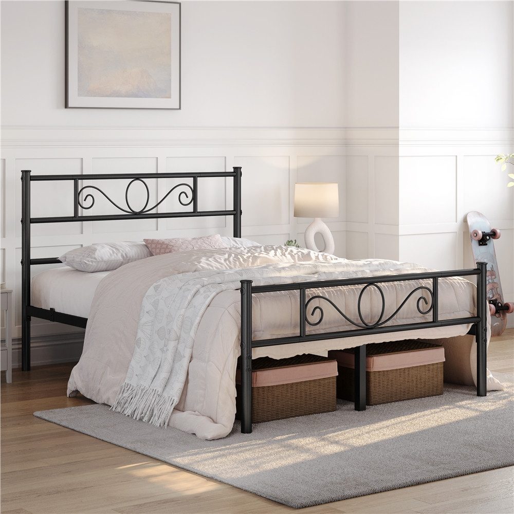 Yaheetech Bettgestell Metallbett mit Kopfteil, Einzelbett/Doppelbett günstig online kaufen