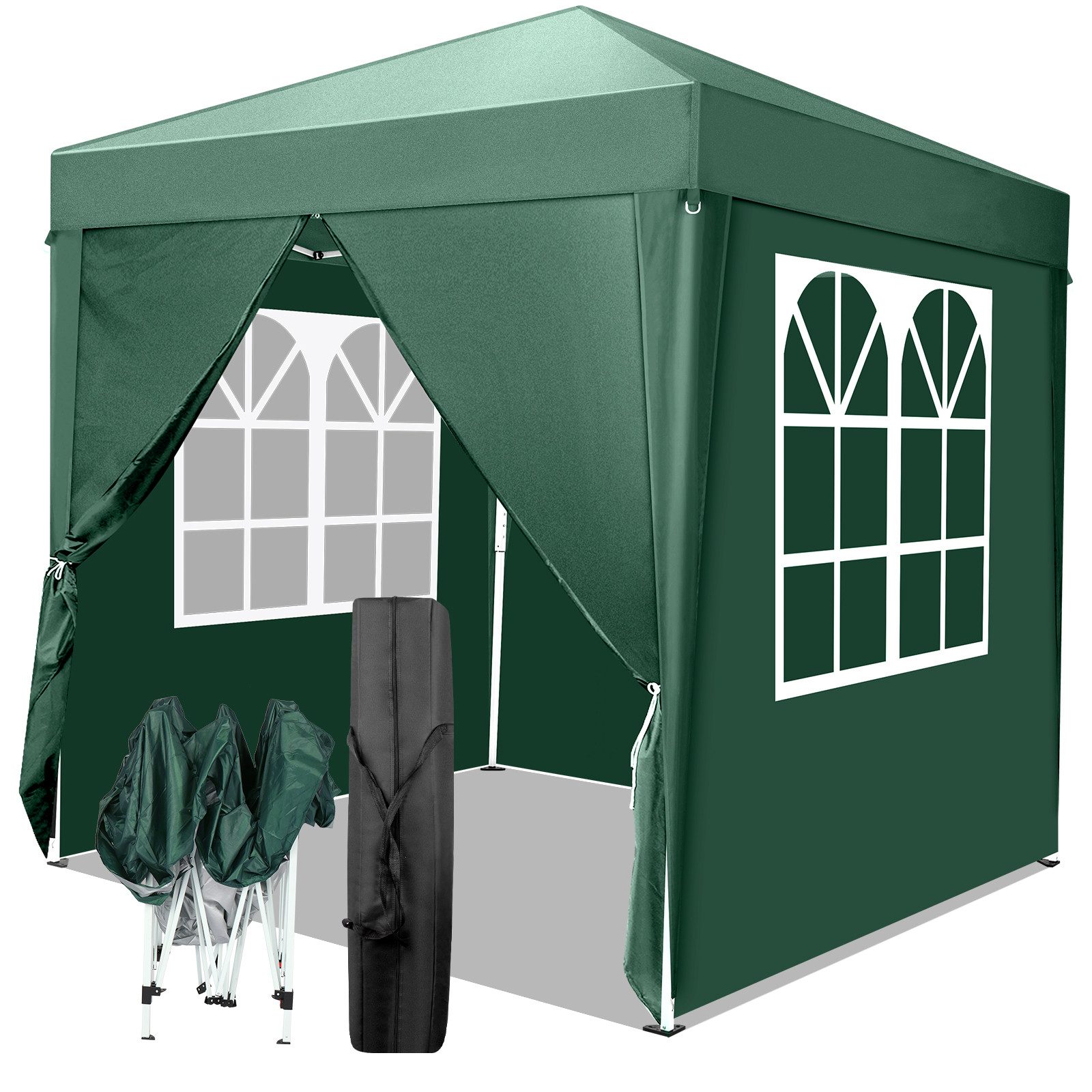 LALAHO Faltpavillon Partyzelt Pop Up Pavillon 2x2m,mit 4 Seitenwänden Gartenpavillon, mit 4 Seitenteilen, höhenverstellbar,mit Tragetasche,für Garten Festival, UV Schutz 50+
