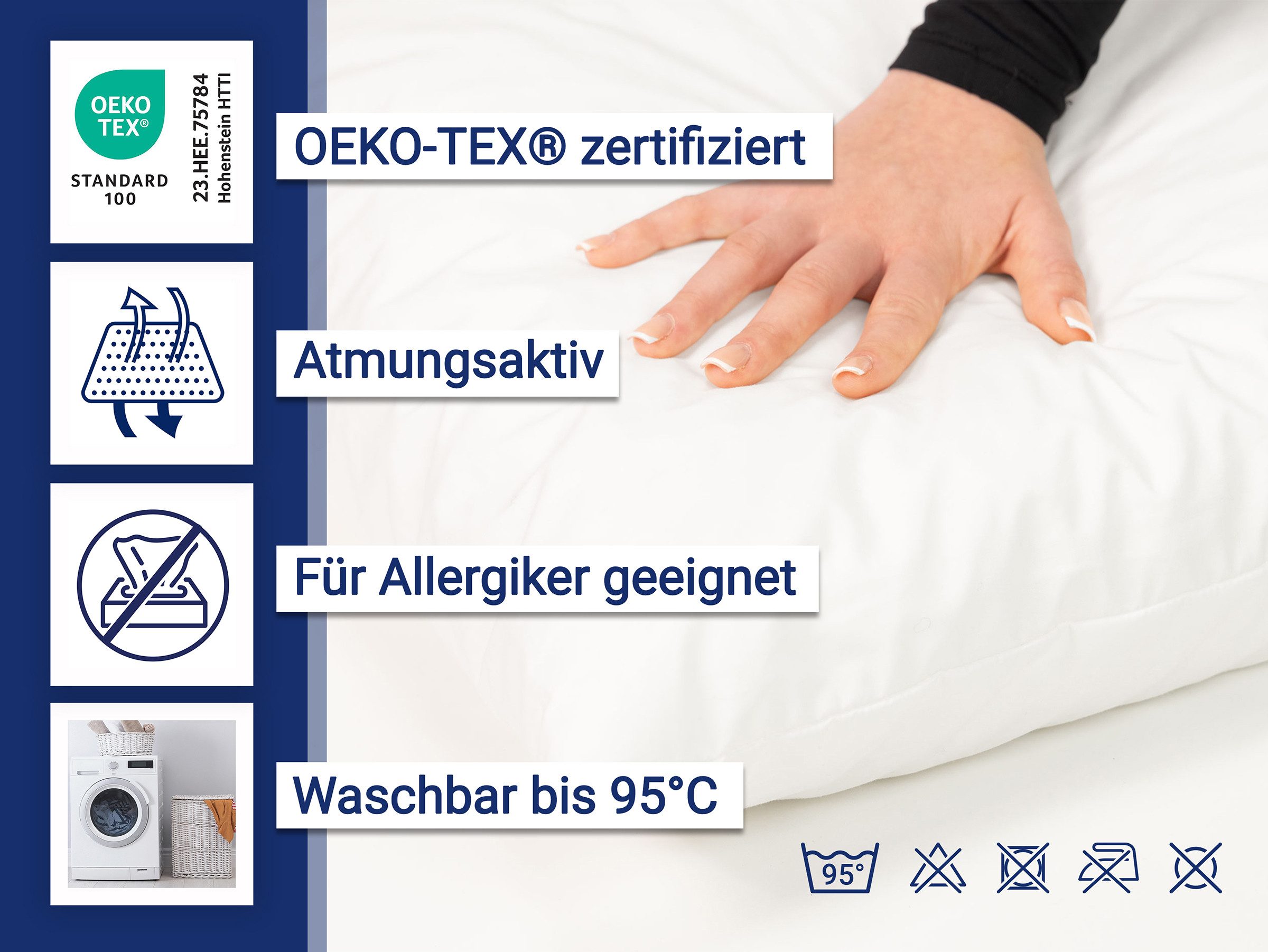 ZOLLNER Kopfkissen, Füllung: 100% Hochbauschpolyester, Bauch-, Seiten-, Rückenschläfer, Set, 40 x 80 cm, 50% Polyester, 50% Baumwolle, vom Hotelwäschespezialisten