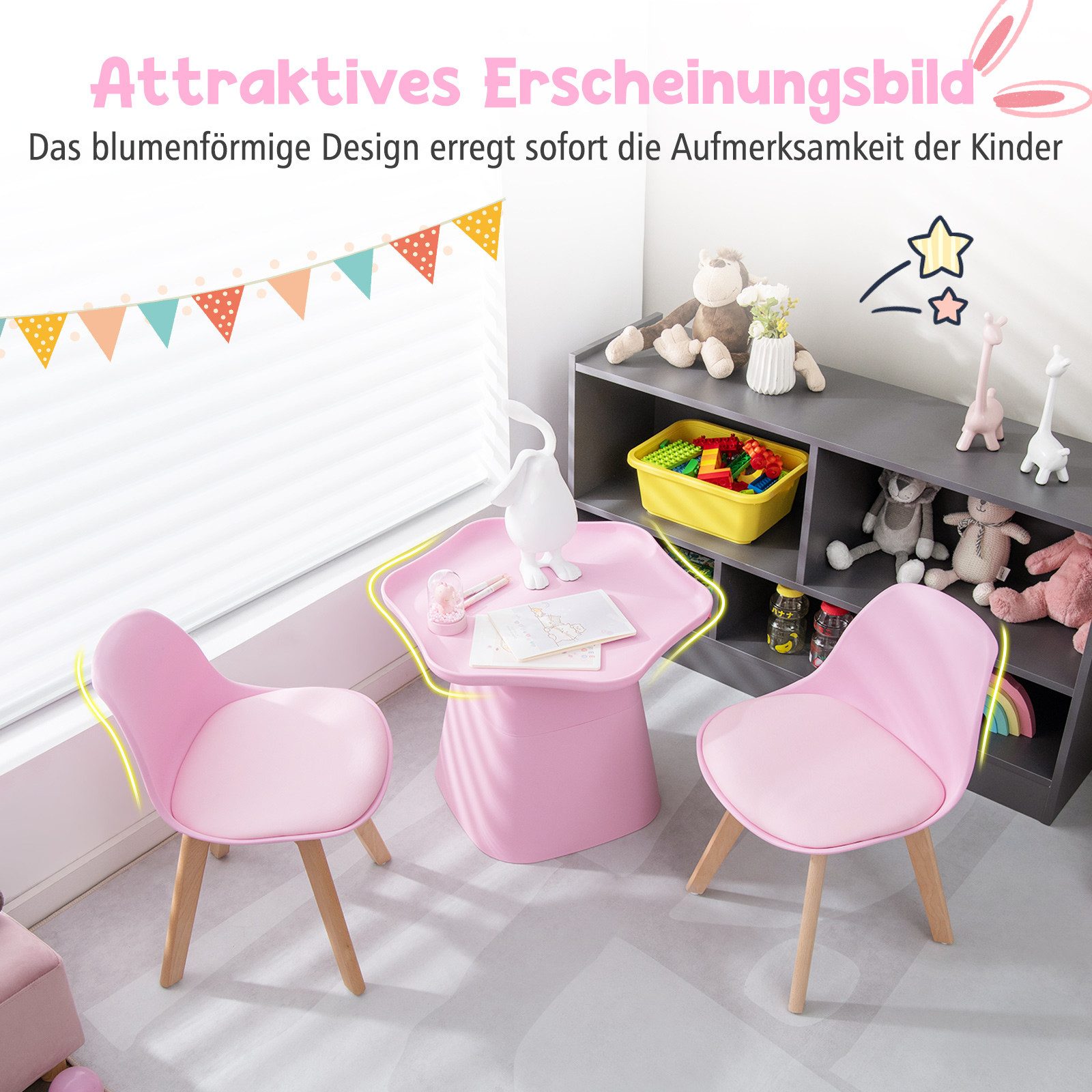COSTWAY Kindersitzgruppe, (3-tlg), mit Kindertisch, 2 günstig online kaufen