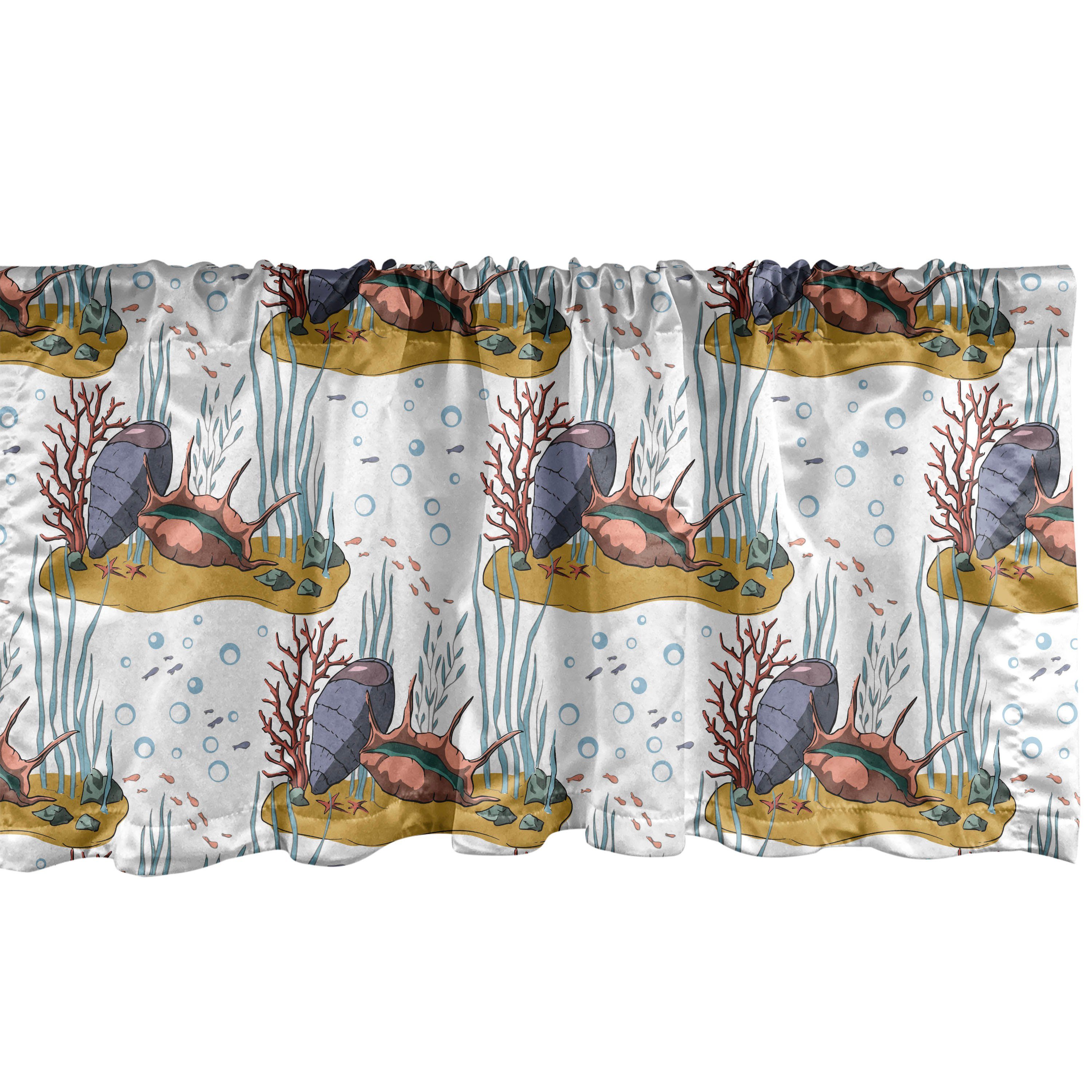 Scheibengardine Vorhang Volant für Küche Schlafzimmer Dekor mit Stangentasche, Abakuhaus, Microfaser, Unterwasser- Korallenriff Sea Shells