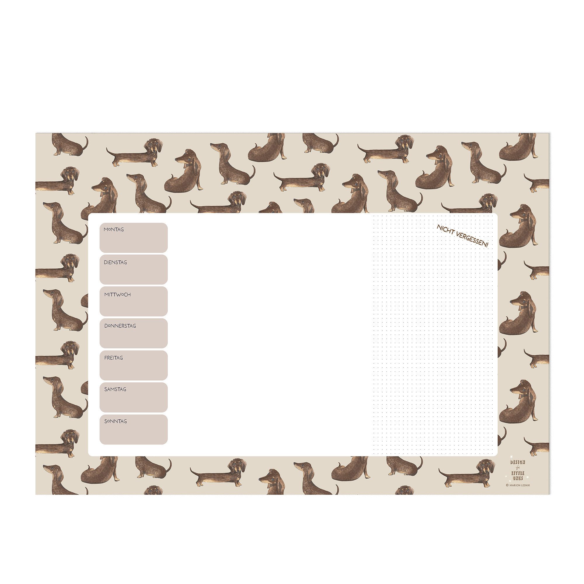 scriptum Schreibtischunterlage für Kinder - „Dackel“ - Wochenplaner 25 Blatt aus Premiumpapier, (1 tlg., 25 Blatt hochwertiges Premiumpapier)