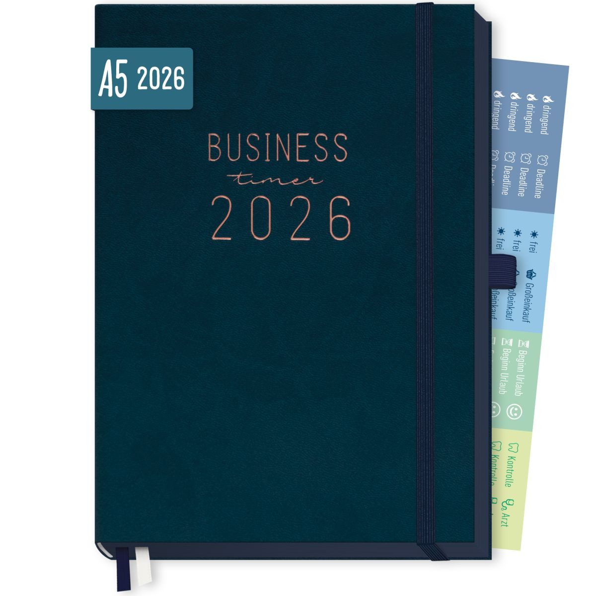 Häfft Terminkalender Business-Timer Deluxe 2026 / A5, Lesebändchen, Einstecktasche, Stifteschlaufe
