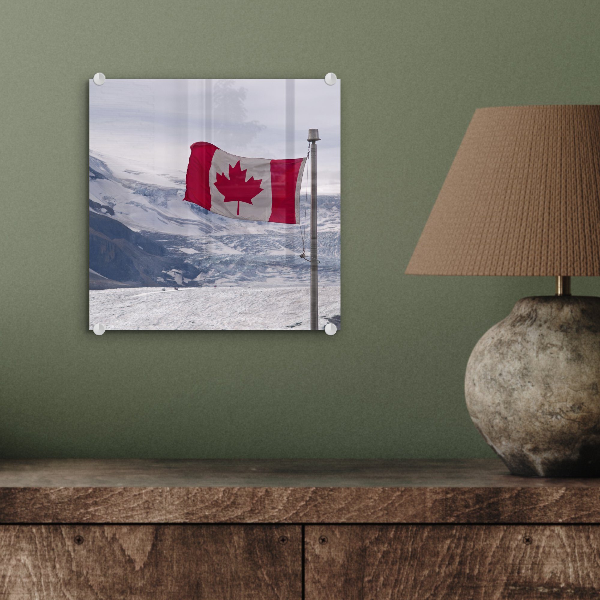 Acrylglasbild auf Glas Flagge auf Bilder in kanadische MuchoWow Glasbilder Winterlandschaft, St), - Foto Glas Die (1 Wanddekoration - - einer Wandbild