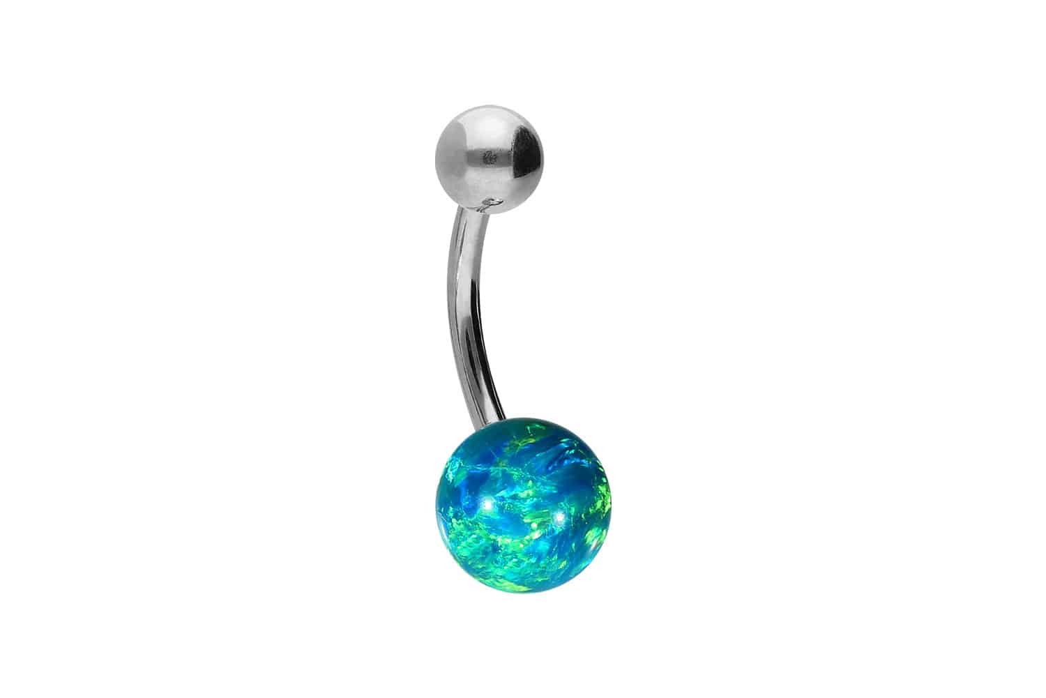 PIERCINGLINE Bauchnabelpiercing Chirurgenstahl Bananabell SYNTHETISCHER OPAL + CHIRURGENSTAHL-KUGEL (Bananabells, 1-tlg)