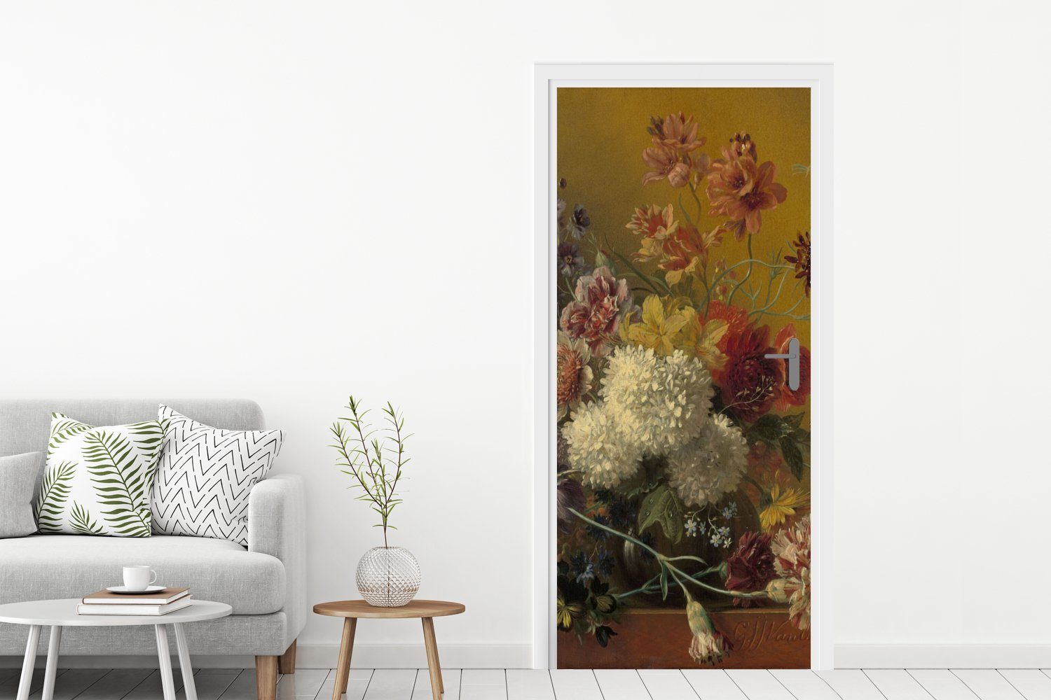 bedruckt, Matt, St), Gemälde Blumen G.J.J Fototapete cm (1 Türaufkleber, mit 75x205 Tür, von Van Stilleben Os, Türtapete MuchoWow - für