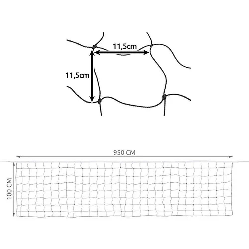 Trizand Volleyballnetz Beachvolleyballnetz Badmintonnetz Sportnetz (Spar-Set, 1-St., 950 x 100 cm wetterfest), 9,5 m breit, wetterfest, Metalldraht, Tasche