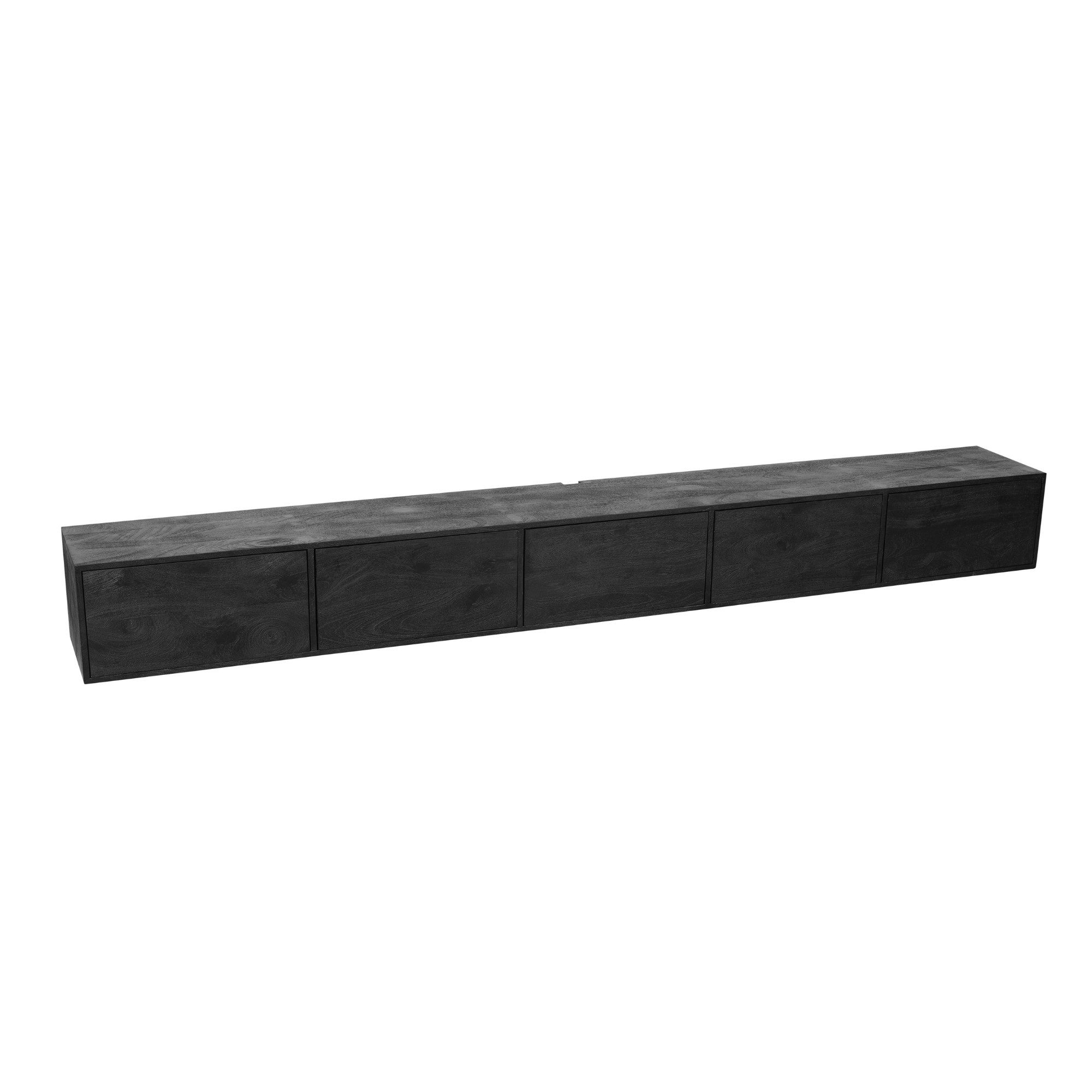 Villa Möbel TV-Board (Packung, 1 St., 1 St. TV Möbel), Massives schwarzes Mangoholz, griffloses, schwebendes Design, 280 cm.