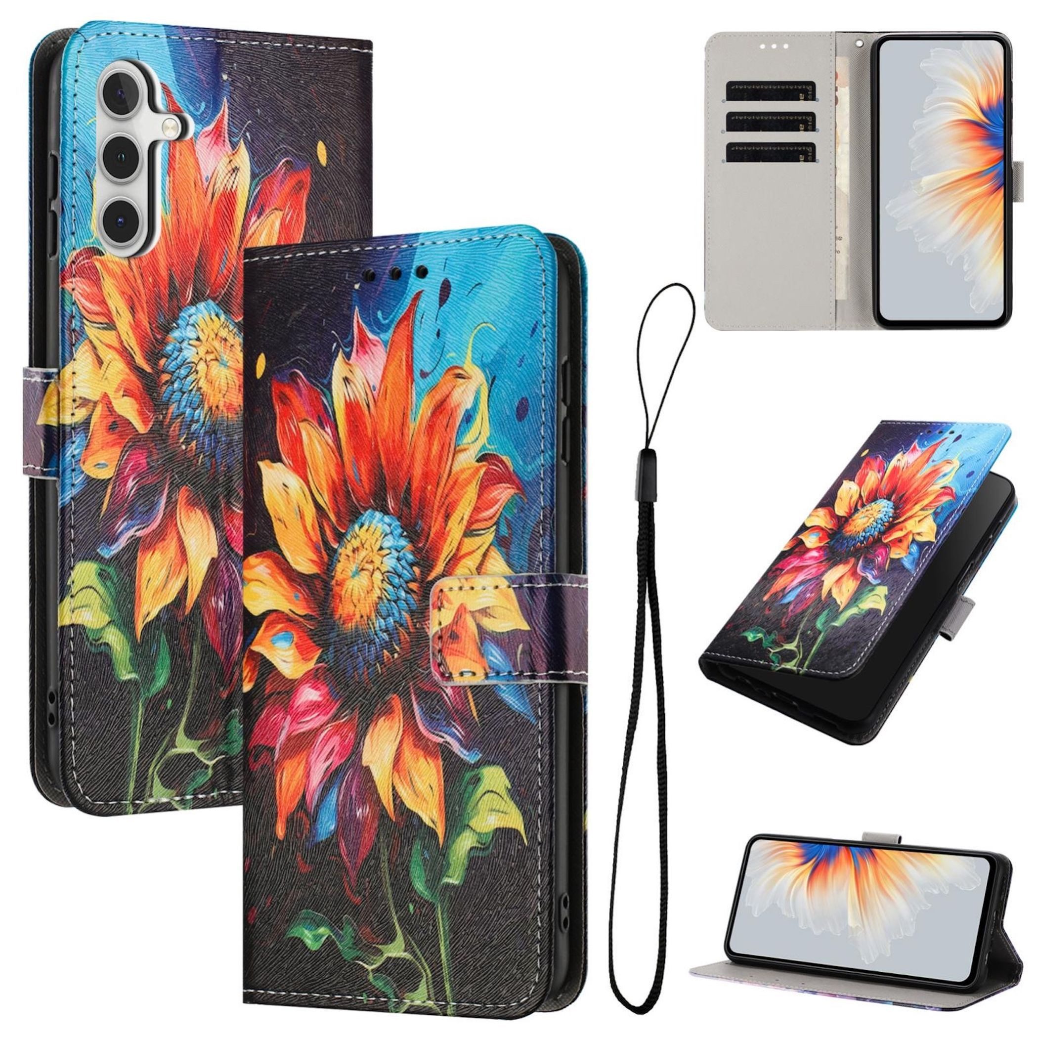 Wigento Handyhülle Für Samsung Galaxy A57 5G Kunstleder Klapp Book Wallet Motiv Schutz, Kartenfächer, Standfunktion