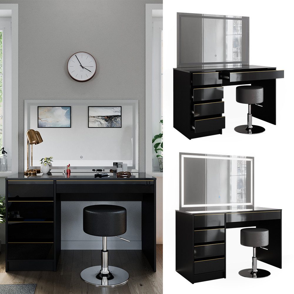 Vicco Schminktisch Sherry, Schwarz, 120 cm günstig online kaufen