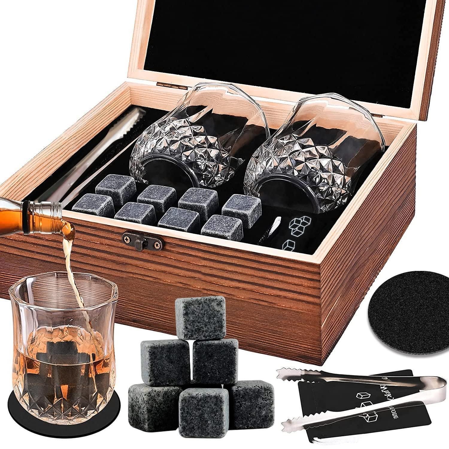 LuxusKollektion Whiskyglas Whisky Geschenkset mit 8 Steinen & 2 Gläsern