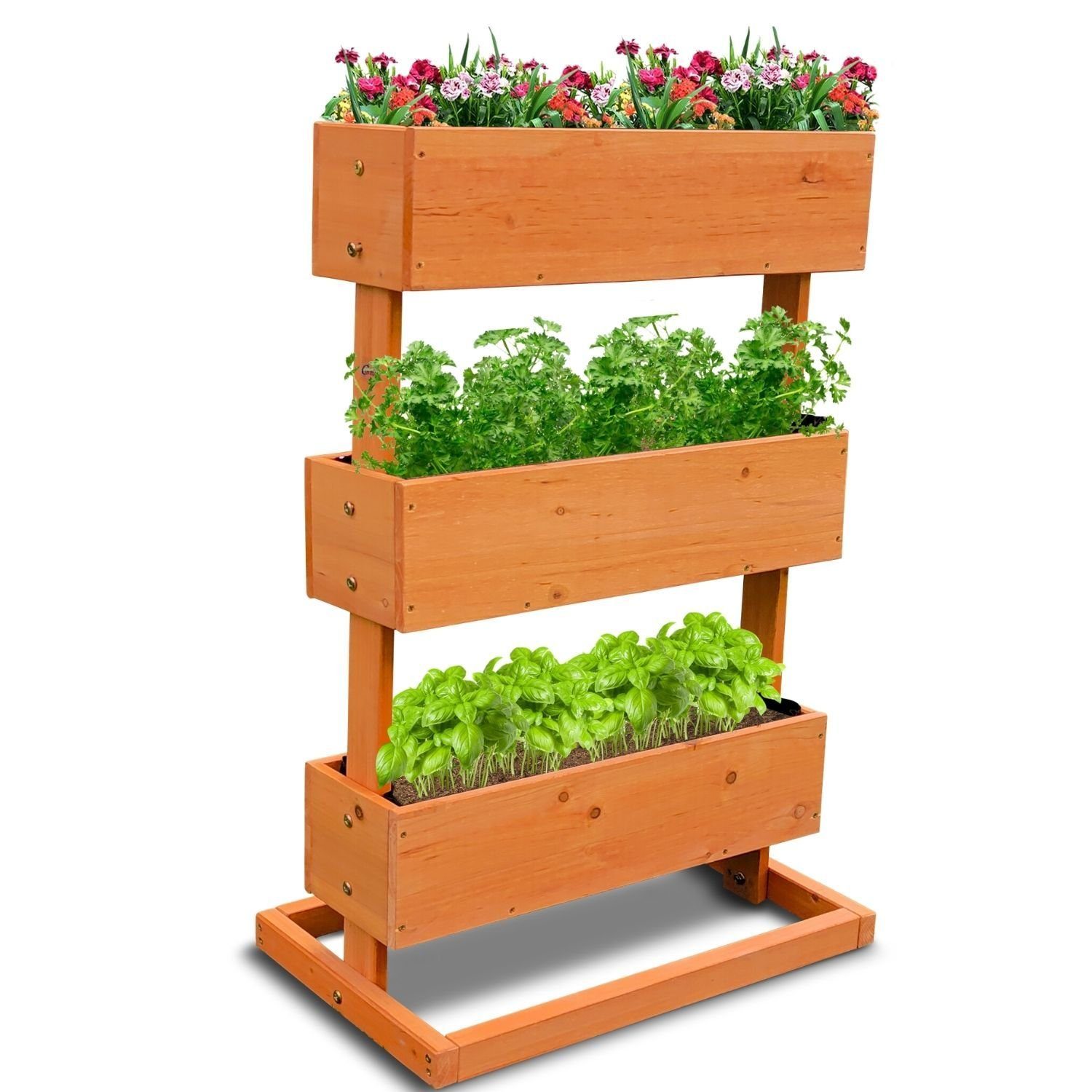 Coemo Hochbeet, Vertikalbeet aus Holz 3 Pflanzkästen Blumenkasten Frühbeet 50x30x75