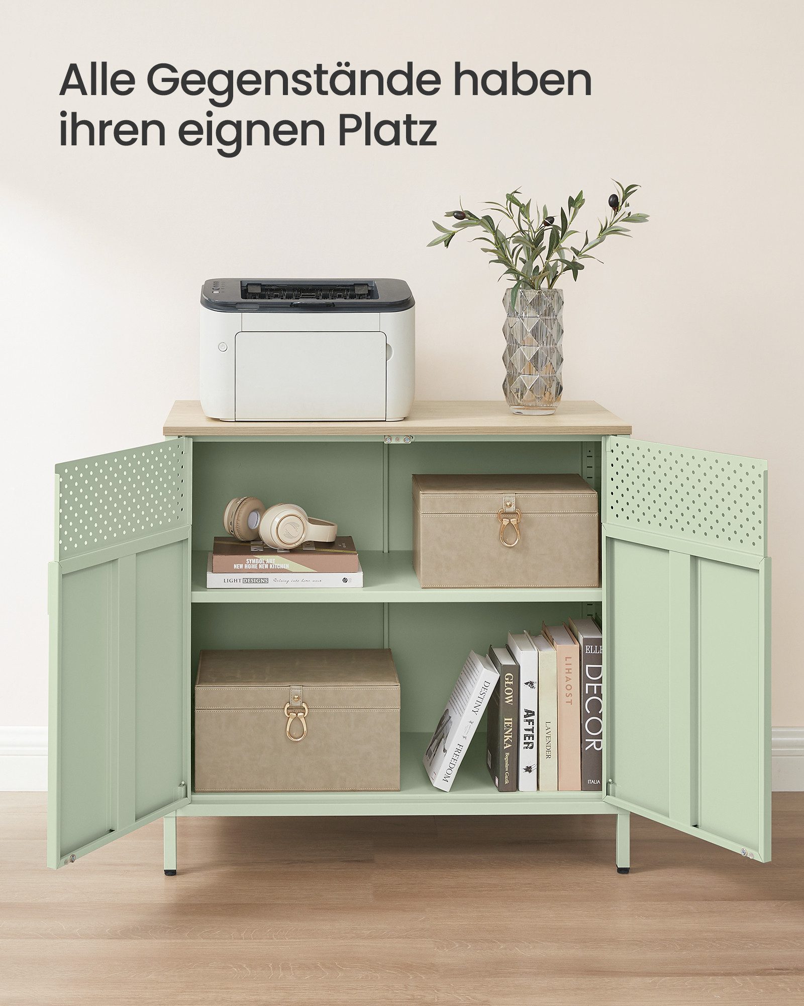 SONGMICS Aktenschrank Aktenschrank Küchenschrank, Metallschrank, Magnetverschluss verstellbare Einlegeböden, Stahlgestell – Bild 3 von 5