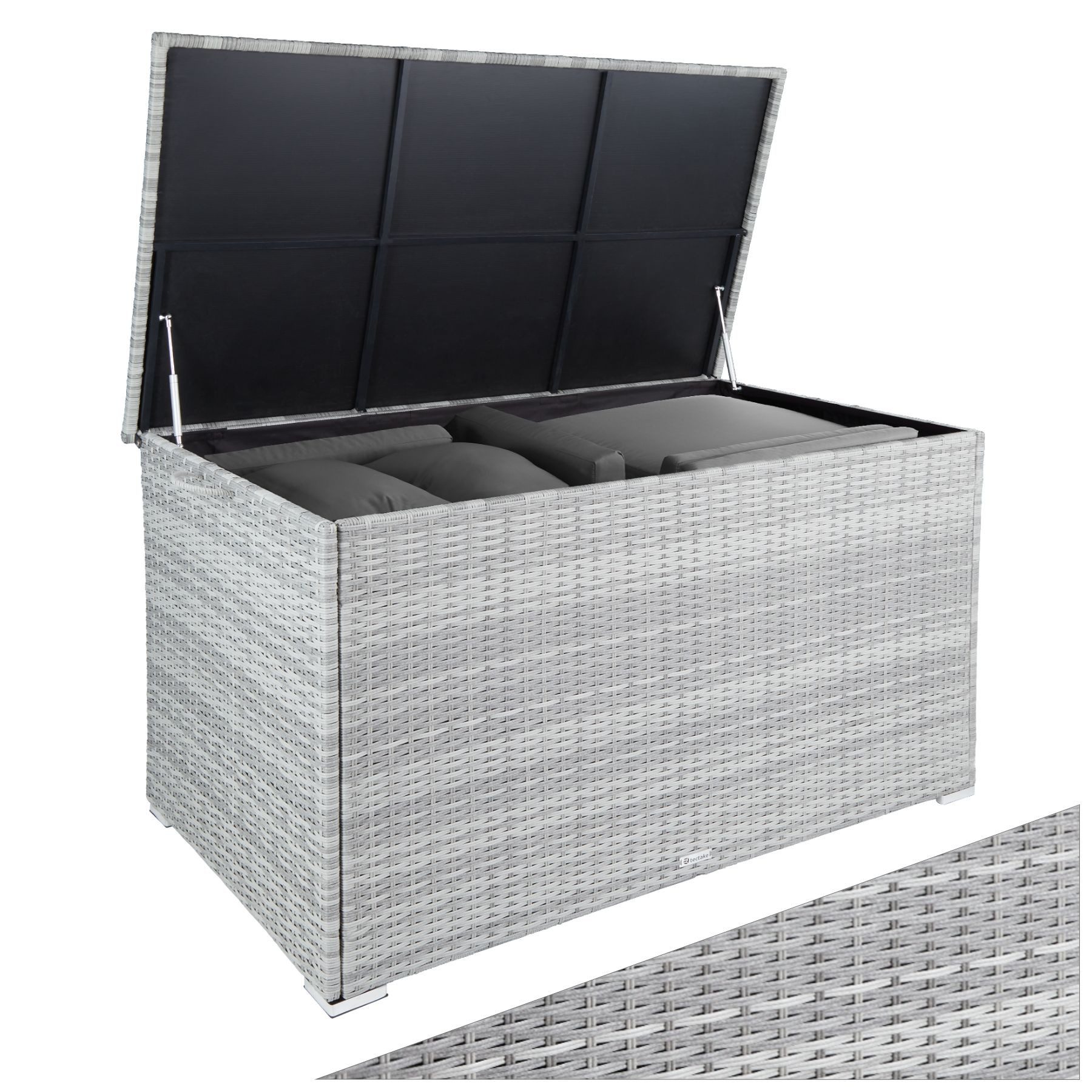 tectake Gartenbox Oslo (1 St., Auflagenbox), Aufbewahrungsbox mit Aluminiumgestell und Rattangeflecht