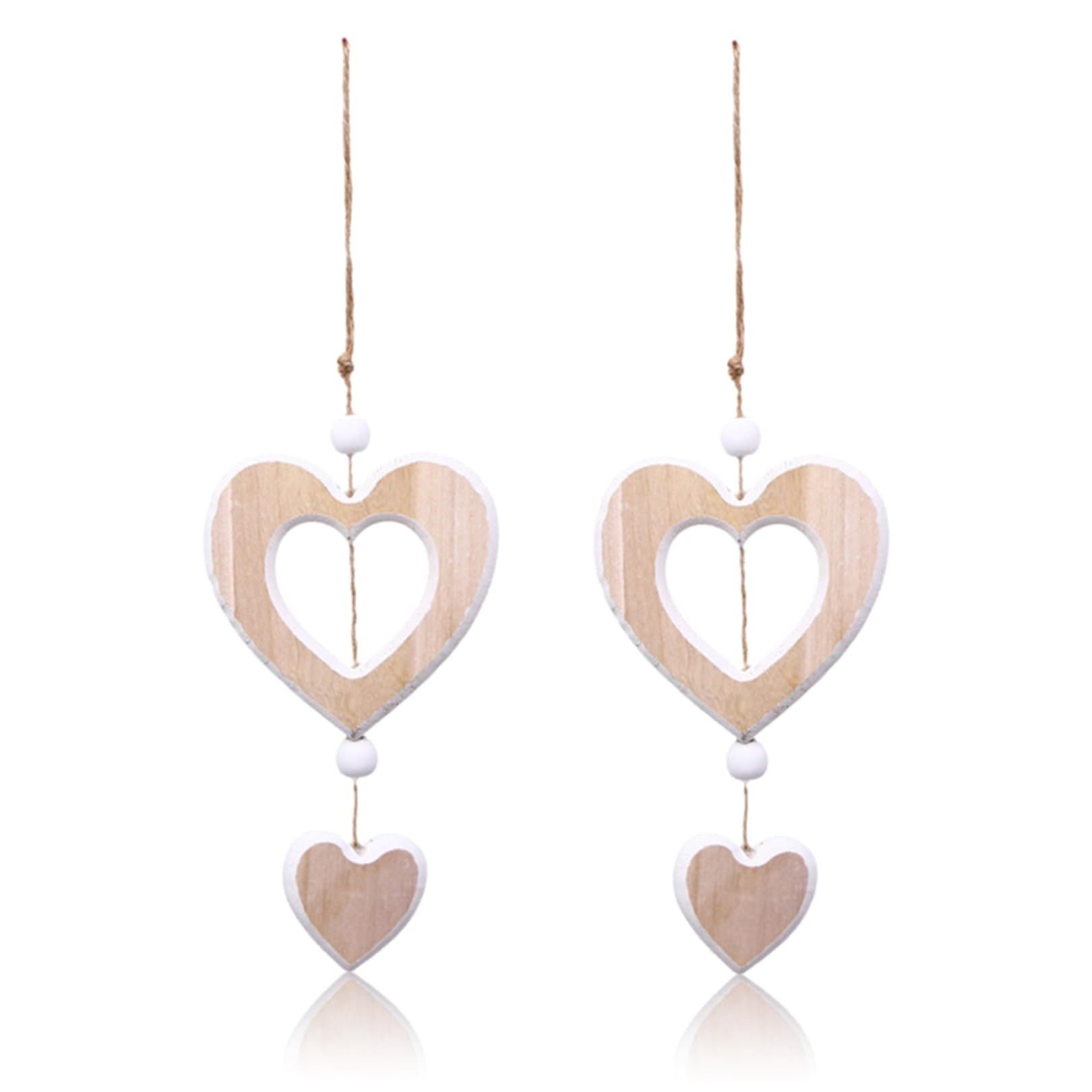 FOUORTUNATE-BEE Dekohänger 2 Stück Holz Herz Dekohänger Fensterdeko Hängend (Holzherzen Hängedeko Fenster Deko Hängen, 2 St., für Hochzeit Wohnzimmer Dekohänger)