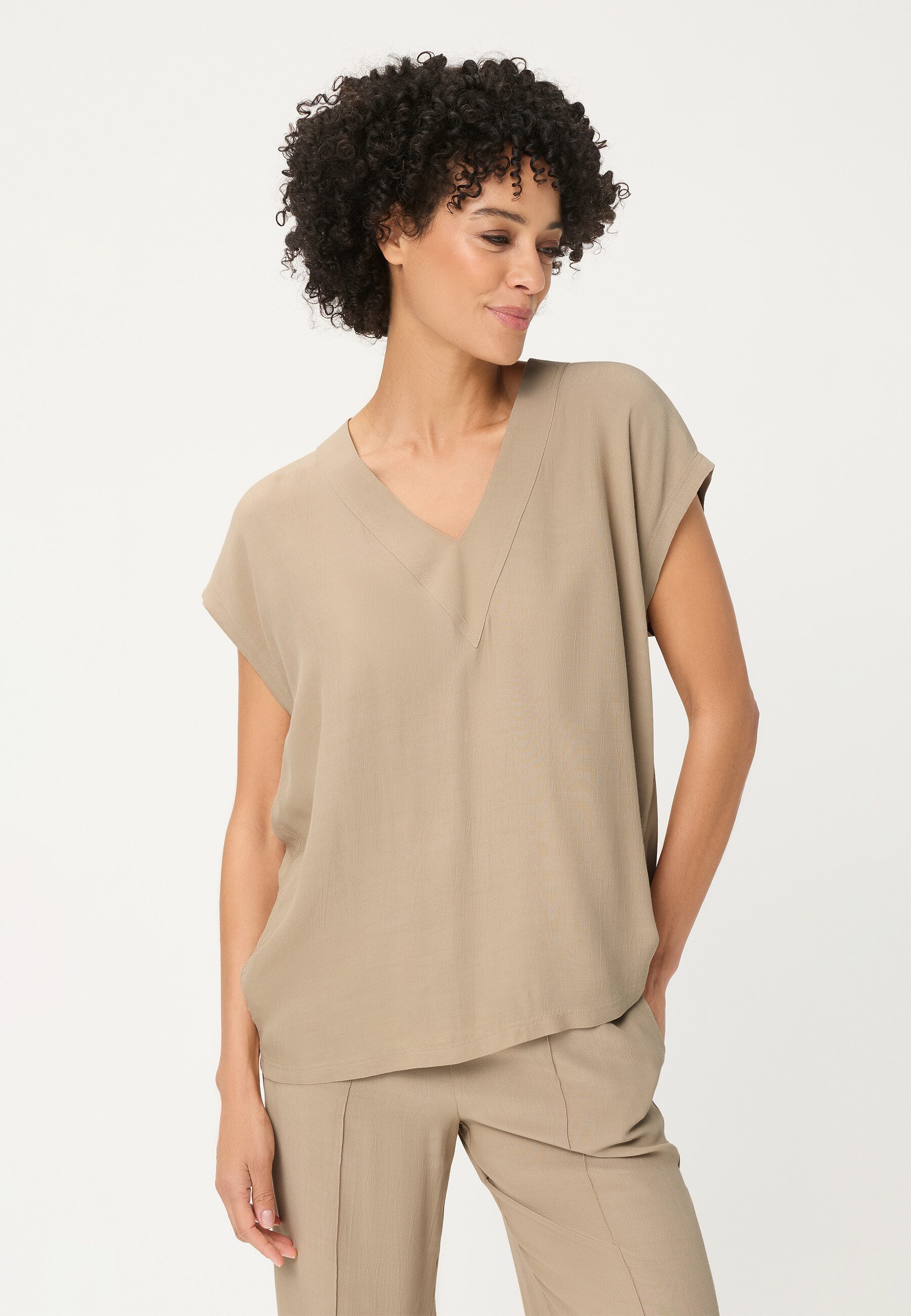 Olsen Hemdbluse Bluse mit V-Ausschnitt