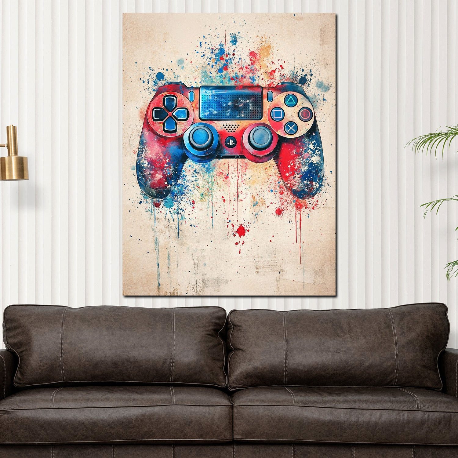 Artedinoi Leinwandbild Gaming Controller rot blau Aquarell Pop Art Leinwandbild Wandbild XXL, Gaming-Controller, farbenfroh