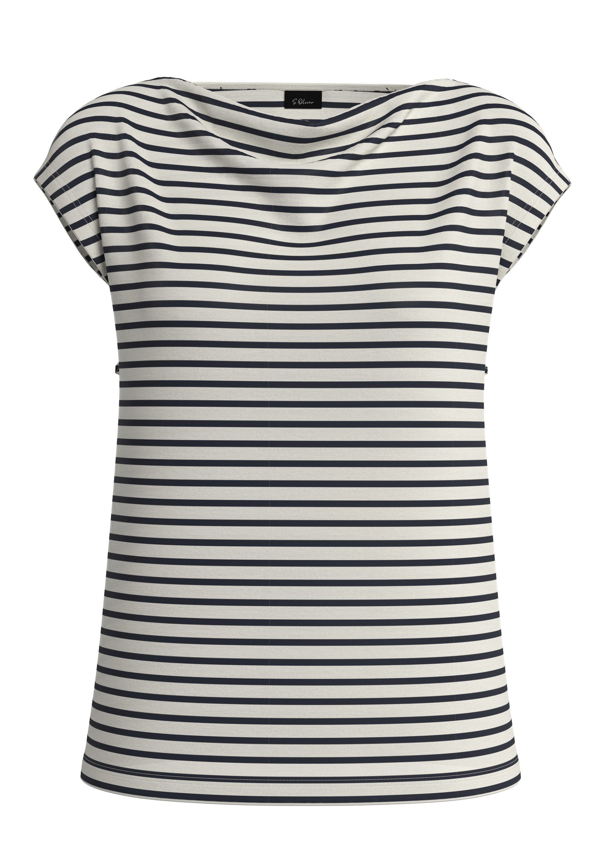 s.Oliver Kurzarmshirt T-Shirt Viskoseshirt mit Wasserfall-Ausschnitt und Streifen