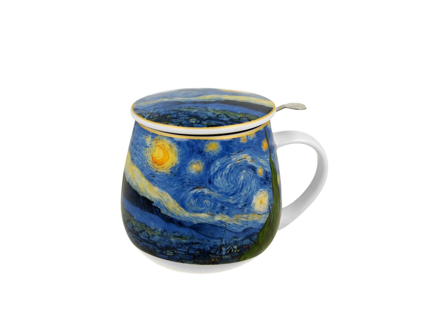 Duo-Gift Tasse Starry Night Van Gogh Teetasse mit Sieb und Deckel Porzellan 0,43 L, 1-tlg., 3-tlg.