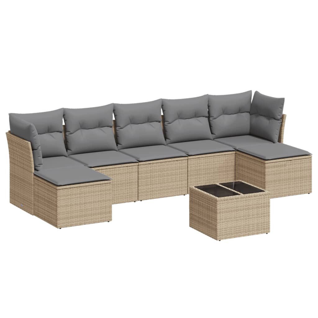 Gartenlounge-Set 8-tlg. Garten-Sofagarnitur mit Kissen Beige Poly Rattan