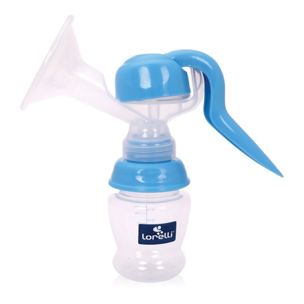Lorelli Handmilchpumpe manuelle 120 ml Deckel Flasche Milchpumpe, blau Silikonventil 0+ Sauger