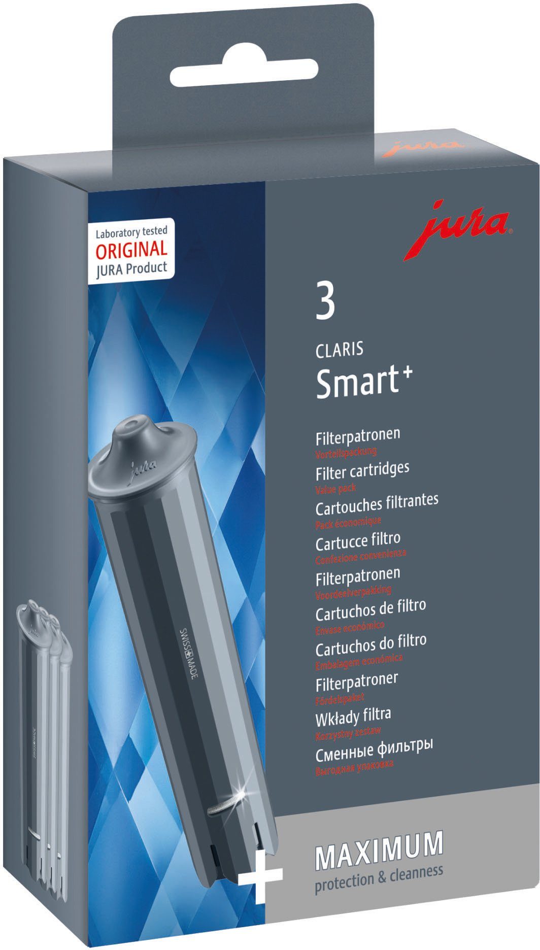 JURA Wasserfilter 24233 CLARIS Smart+, Zubehör für D4 D6 D60 E4 (EA) E6 (ab 2015) E6 (EA) E6 (EB) E60 (ab 2015) E8 (2015) E8 (2018) E8 (EA) E8 (EB) E80 ENA 4 (EA) ENA 8 GIGA 6 IMPRESSA Z9 J6 S8 S8 (EA) S80 WE6 Z10 (EA) Z6 Z8, 3er-Set