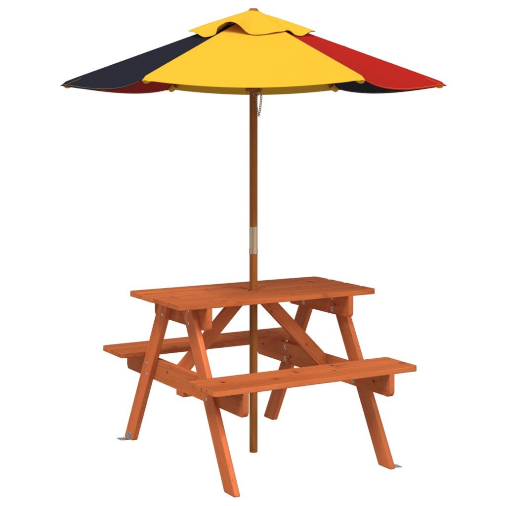 vidaXL Gartentisch Picknicktisch für 4 Kinder mit Sonnenschirm Massivholz Tanne (1-St)