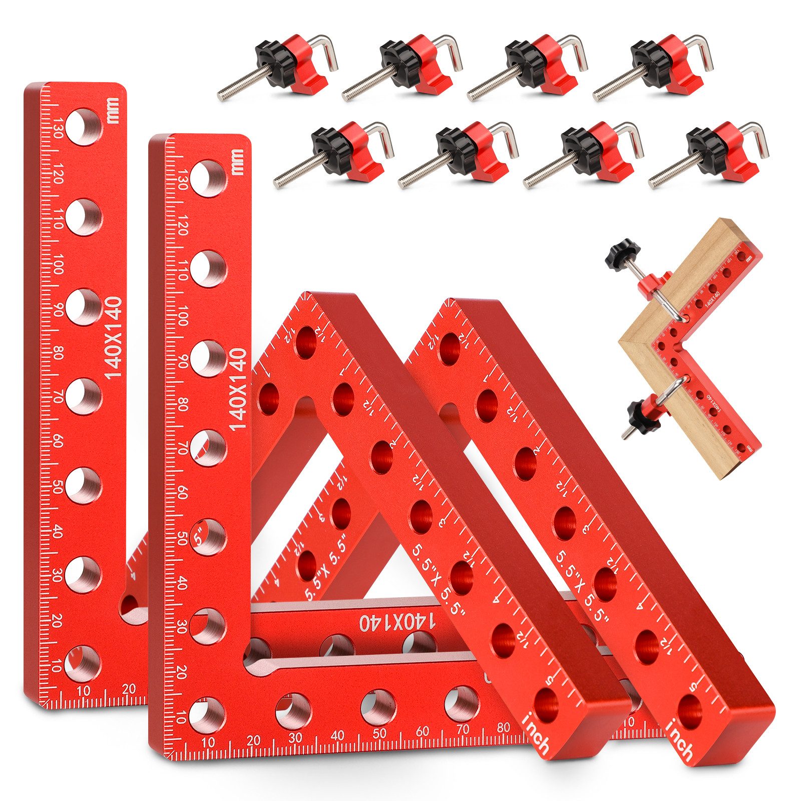 JOYOLEDER Klemmen 90 Grad Positionierwinkel, Winkel-Klemme aus Aluminiumlegierung, (14 cm/5,5 Zoll), professionelle Holzbearbeitungswerkzeuge, 4-St), Zimmermannswinkel für Holzbearbeitung