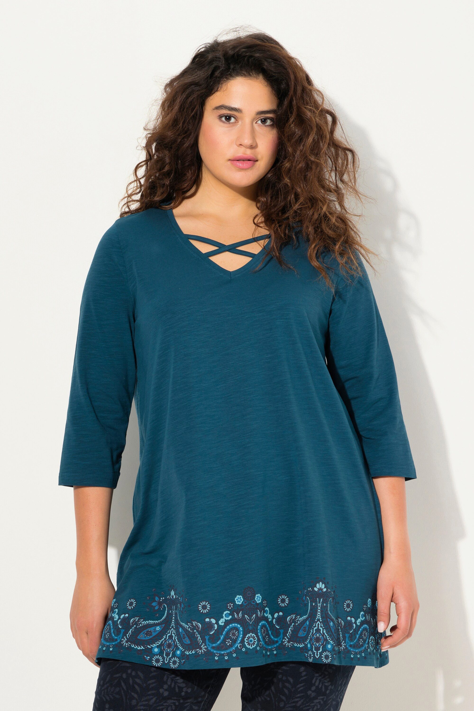 Ulla Popken Longshirt Longshirt Bordürendruck A-Linie günstig online kaufen