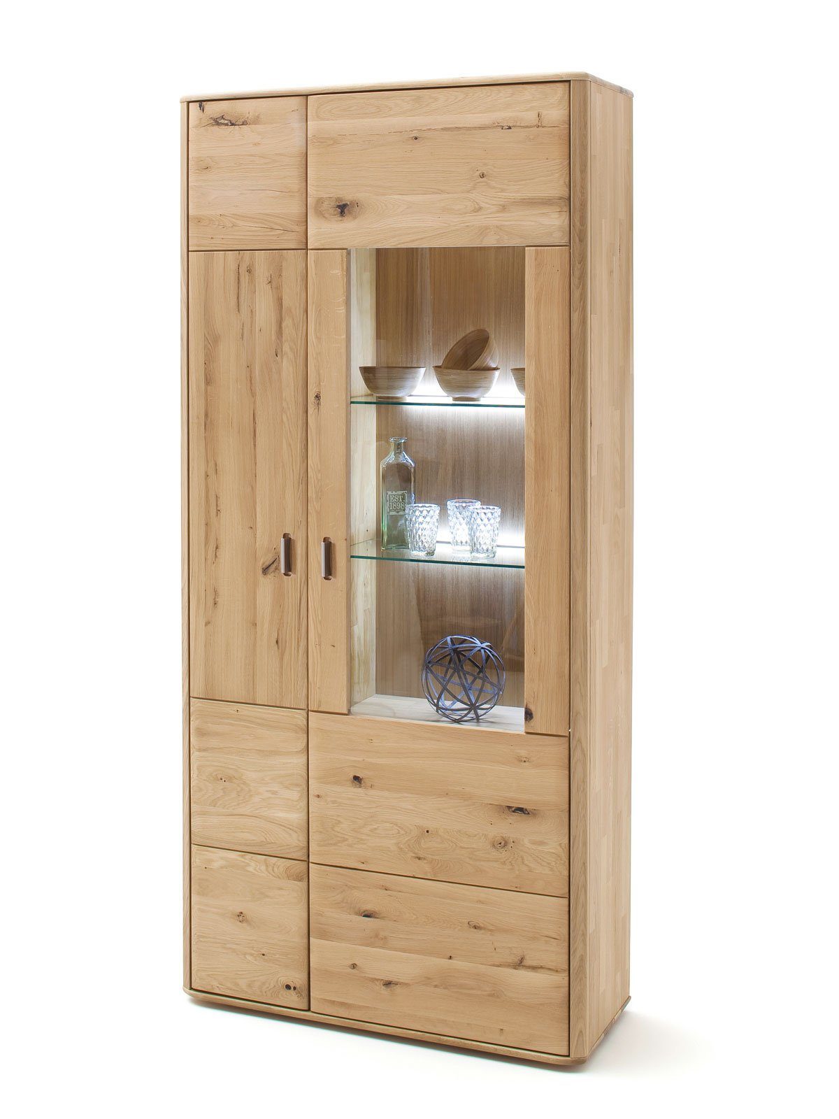 Casamia Vitrine Vitrine Vitrinenschrank Massivholz B 96 H 208 T 38 cm Glasvitrine Casa