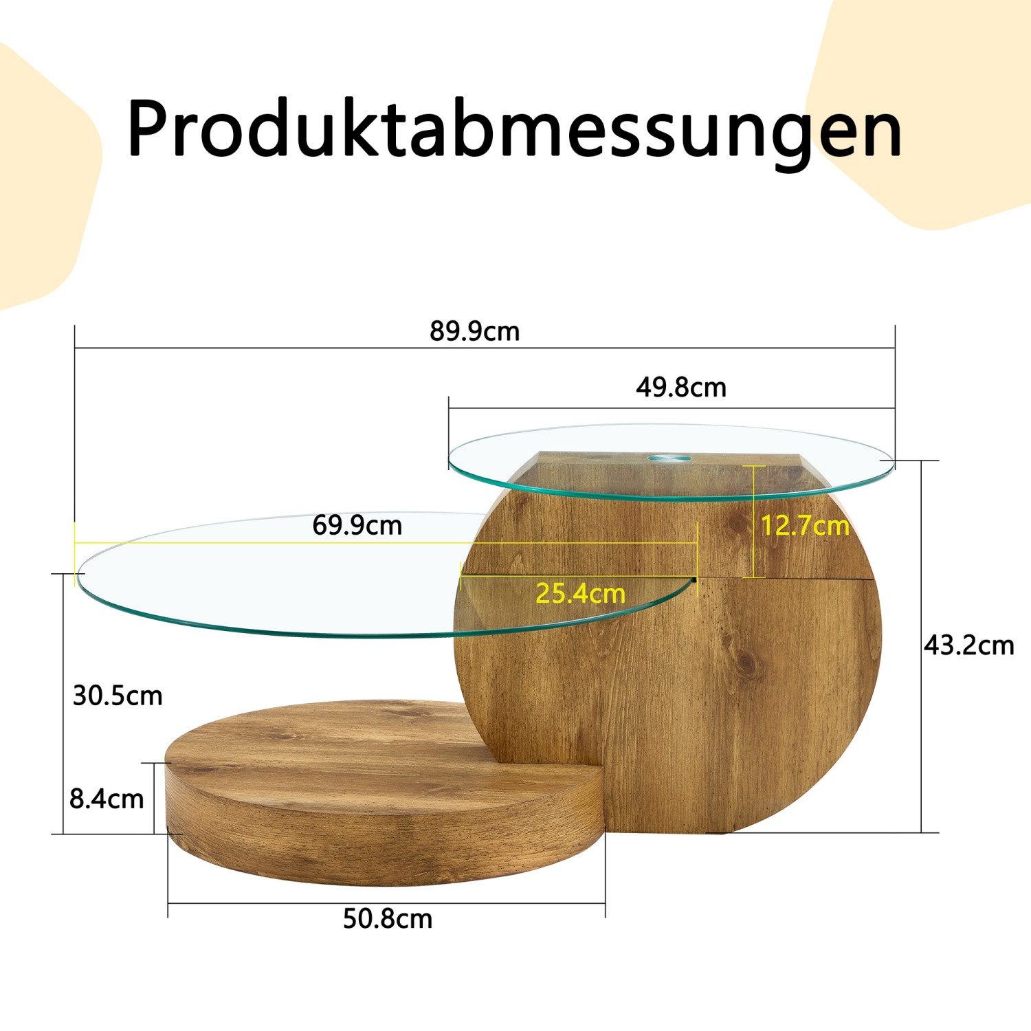 ANYSUN Couchtisch gehärteter Glas-Couchtisch, Wohnzimmertisch Modern (mehrschichtiges Design, Büro Beistelltisch), Beistelltisch Set Loft Design Wohnzimmertisch