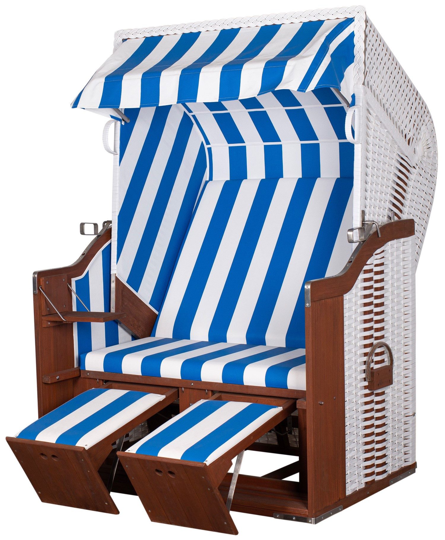 deVries Strandkorb deVries Profi Ostsee Poel - PE weiß - Modell 991, BxTxH: 124x87x159 cm, Oberkorb ca. 160 Grad, Ostsee-Strandkorb, lackiertes Mahagoniholz - fertig montiert
