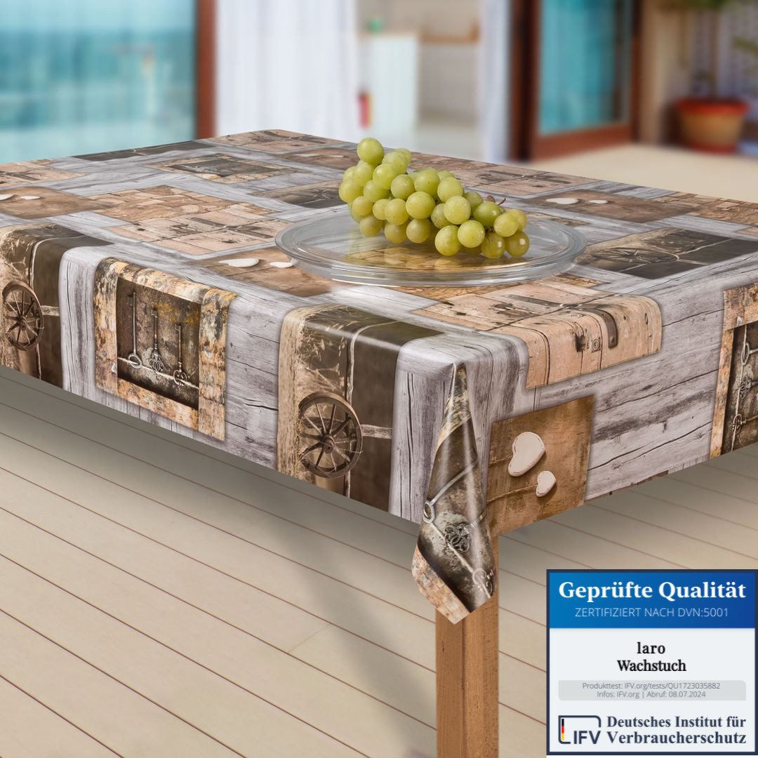 laro Tischdecke Wachstuch-Tischdecken Abwaschbar Holz Herzen günstig online kaufen