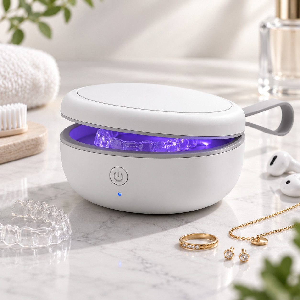 Fyrove Zahndose UVC Sterilisator für Zahnspangen & Schmuck, Aligner-Dose (tragbarer UV Desinfektionsgerät mit 4 UVC LEDs, 99,9% Keimreduktion in 3 Min, USB-C, mit Sicherheitssensor), für Zahnspangen, Aligner, Schmuck, Schlüssel & mehr