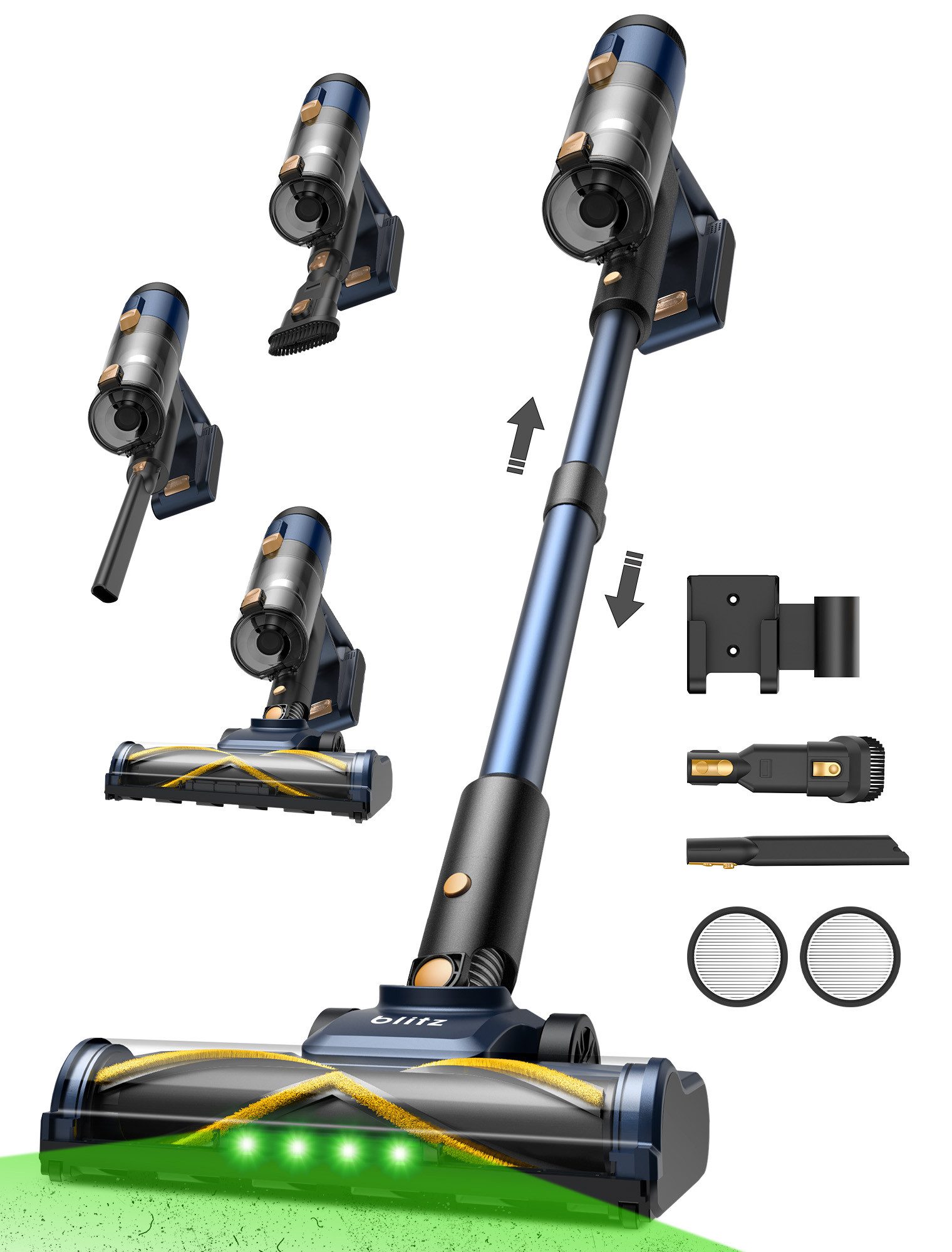 Vactidy Akku-Hand-und Stielstaubsauger V12 akkustaubsauger,70000PA/600 W/Saugen & Wischen gleichzeitig, 600 W, beutellos, Abnehmbarer Akku,V-förmige Antiwickelbürste,LED,Abschaltsog-Funktion