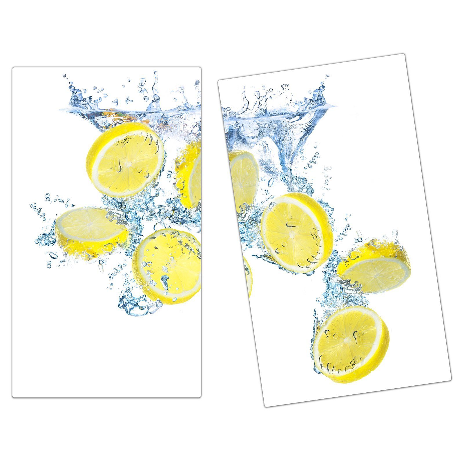 Herdabdeckplatte (2 Primedeco Glas auf Herd-Abdeckplatte tlg) Zitronen aus Glas, Wasser, Spritzschutz