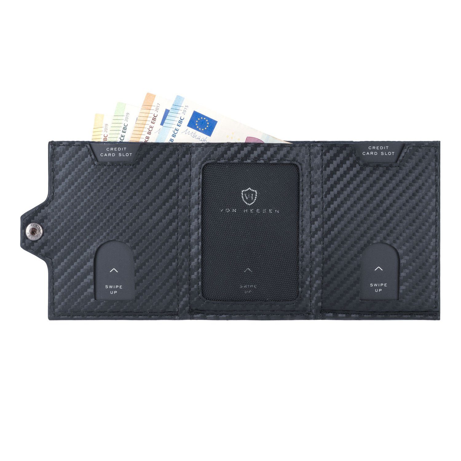 VON HEESEN Geldbeutel Whizz Geldbörse Wallet Geschenkbox Carbon-Schwarz RFID-Schutz & 6 Wallet Slim mit inkl. Kartenfächer, Portemonnaie