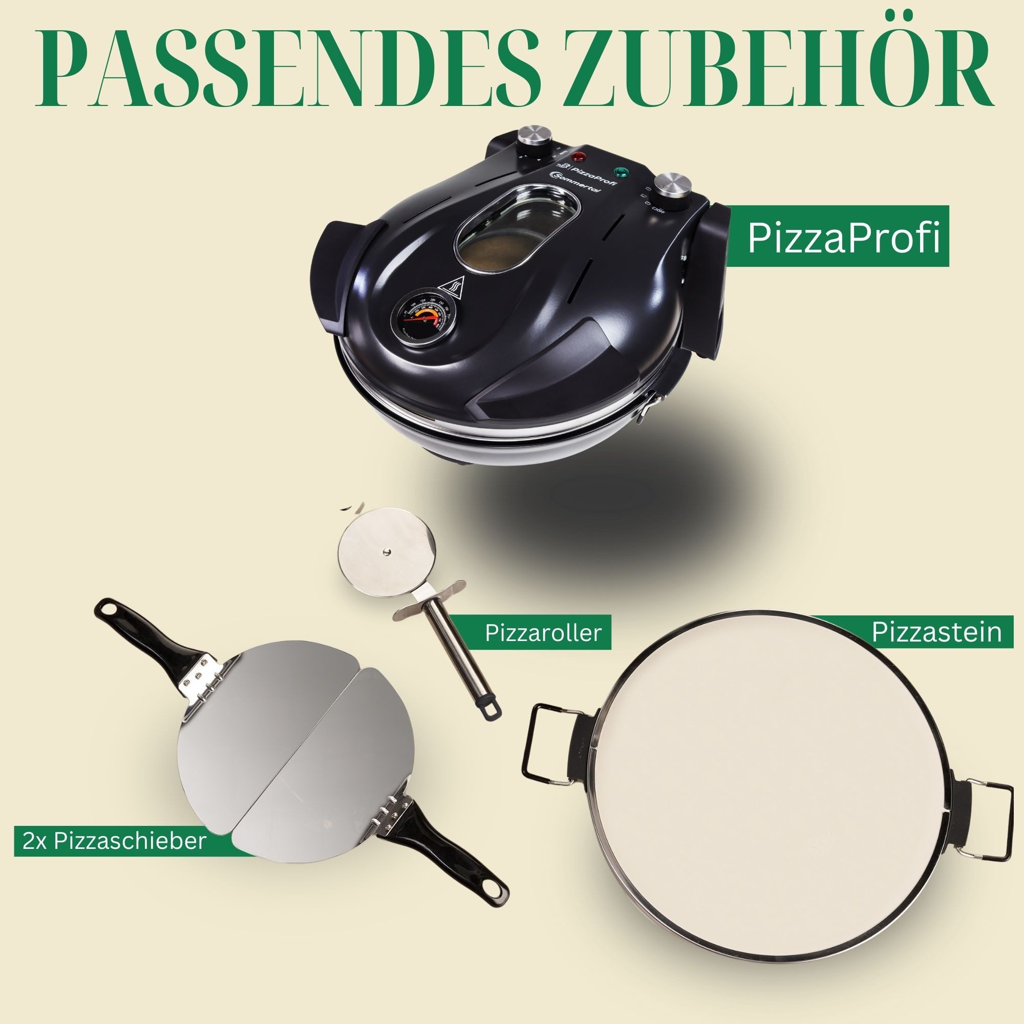 Sommertal Pizzaofen Sommertal PizzaProfi Pizzaofen, 32cm Pizzastein, 2x Pizzaschieber, Pizzaschneider, Steinplatte