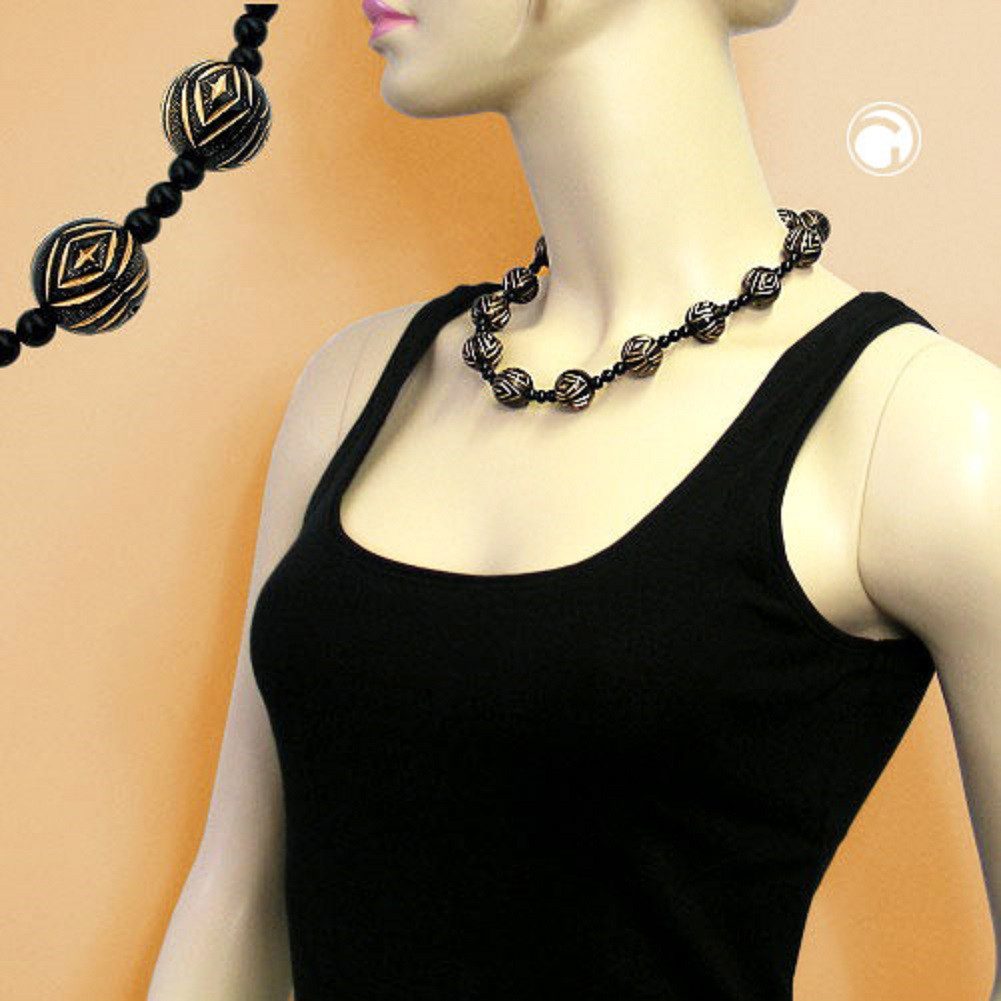 unbespielt Collier Kette Schmuckperlen Kunststoffperlen schwarz-goldfarben 50 cm, Modeschmuck für Damen