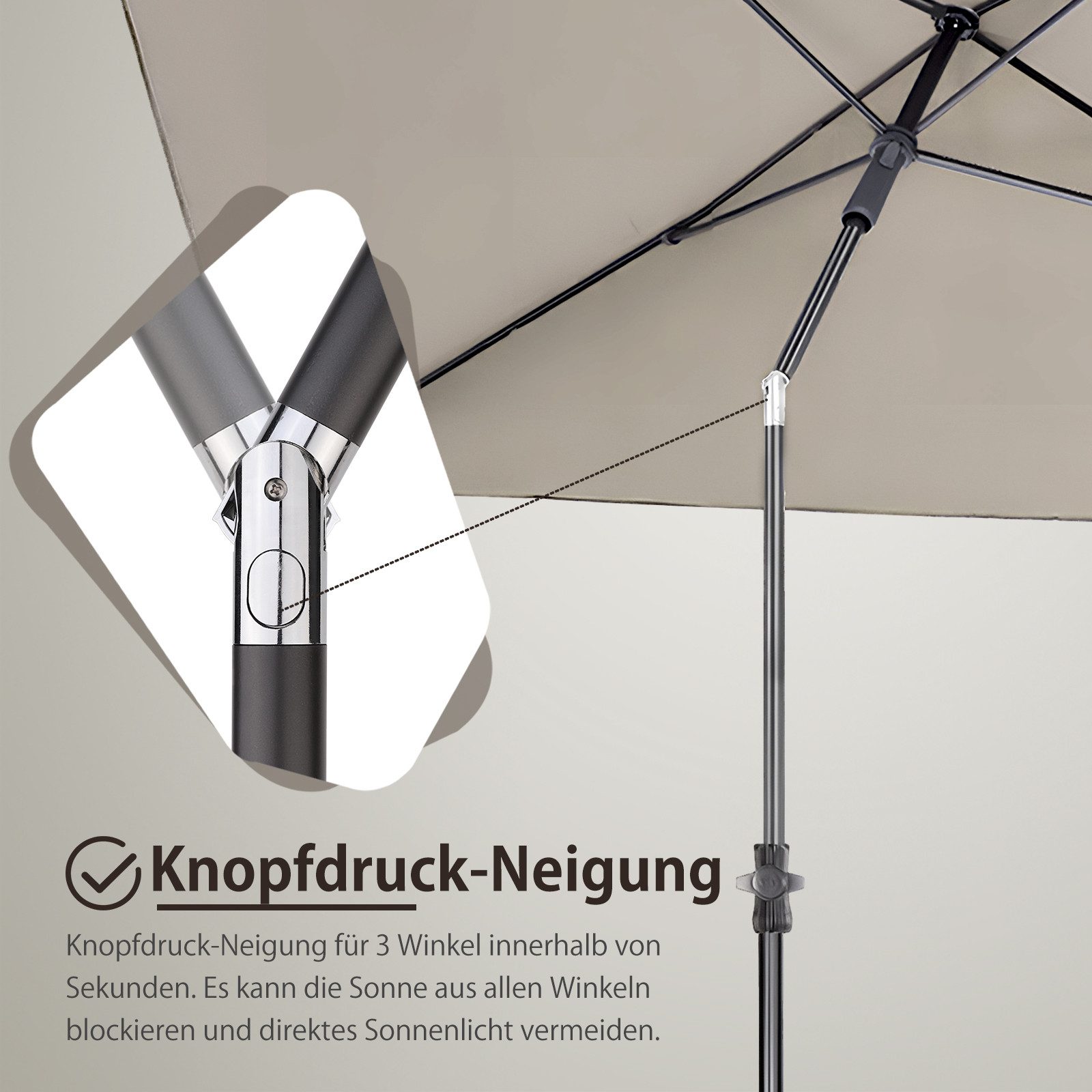 Sekey Sonnenschirm Rechteckig Höhenverstellbar Balkonschirm Knickbar, mit Schutzhülle, LxB: 210,00x140 cm, Sonnenschutz UPF50+, Kippbar, Höhenverstellbar Sonnenschirm Balkon