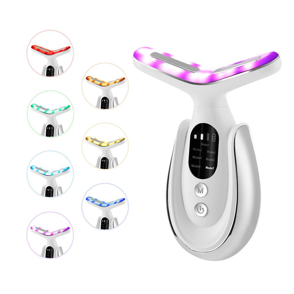 Tekoo Gesichtsmassagegerät 7-in-1 Anti-Falten Massagegerät Hals & Gesicht LED Lichttherapie, 160° Dolphin-Design, 15 Min. Timer, kabellose Anwendung