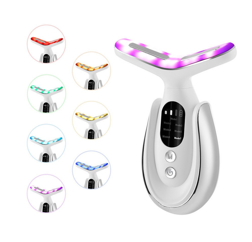 Tekoo Gesichtsmassagegerät 7-in-1 Anti-Falten Massagegerät Hals & Gesicht LED Lichttherapie, 160° Dolphin-Design, 15 Min. Timer, kabellose Anwendung