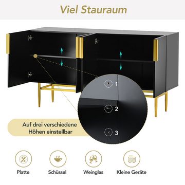 HAUSS SPLOE Sideboard mit 4 Türen, goldfarbener Metallgriff für Wohnzimmer, Flur schwarz (Wohnzimmer, Schlafzimmer, Flur)