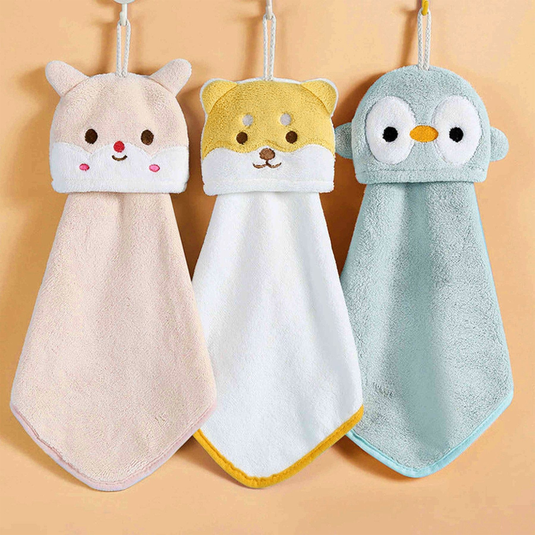 Mutig Handtücher 3 Stück Handtuch Hängendes Küchenhandtuch Süßer Tier Waschlappen, (wasserabsorbierend, Korallensamt, Handtuch, zum Aufhängen saugfähiger), für Küchen und Badezimmer Wohnzimmer Kinder und Erwachsene