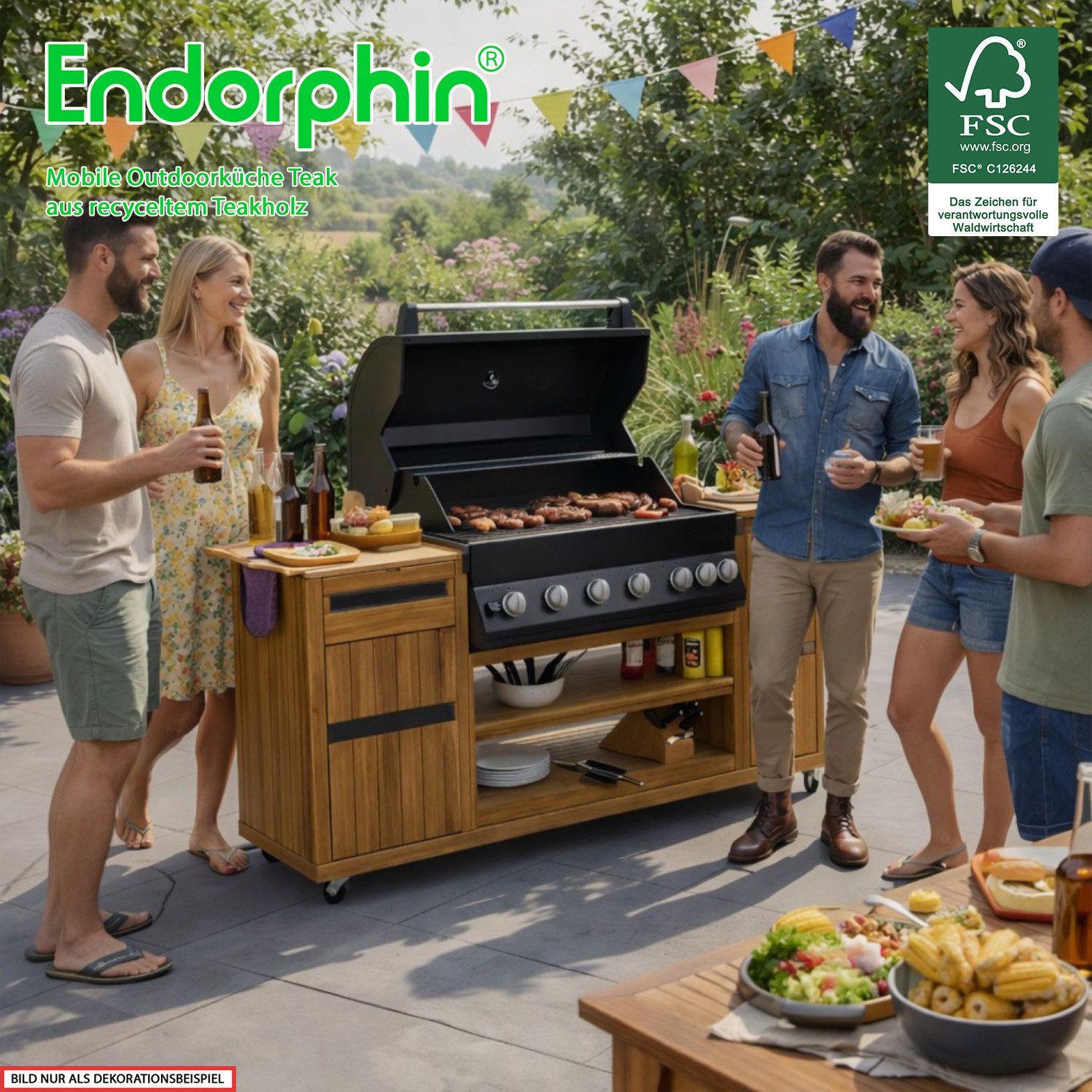 Endorphin Outdoor-Küche Poly-Outdoorküche Schwarz inkl. Merlin 641 Gasgrill