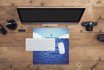 MuchoWow Gaming Mauspad Illustration eines Mannes beim Fischen (1-St), Mousepad mit Rutschfester Unterseite, Gaming, 40x40 cm, XXL, Großes